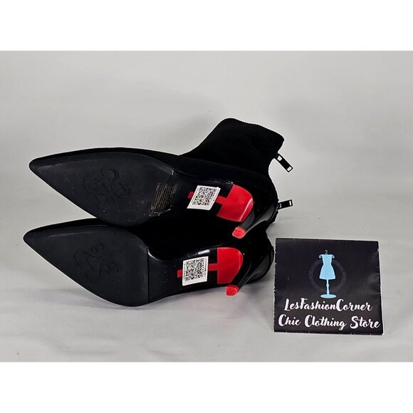 Staccato Women's Black Knit Pointed Toe Mid Socks Boots Red Heels Sz 9.5 40 314 - Picture 11 of 16